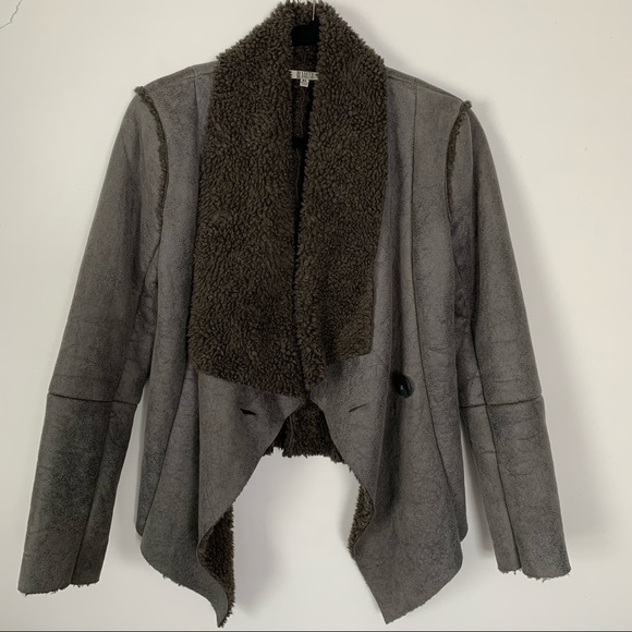 BB DAKOTA Charcoal Gray Gillian Faux Shearling/Suede Jacket - Picture 3 of 15